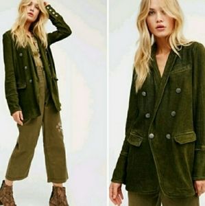 Free People Green Chenille Military Blazer